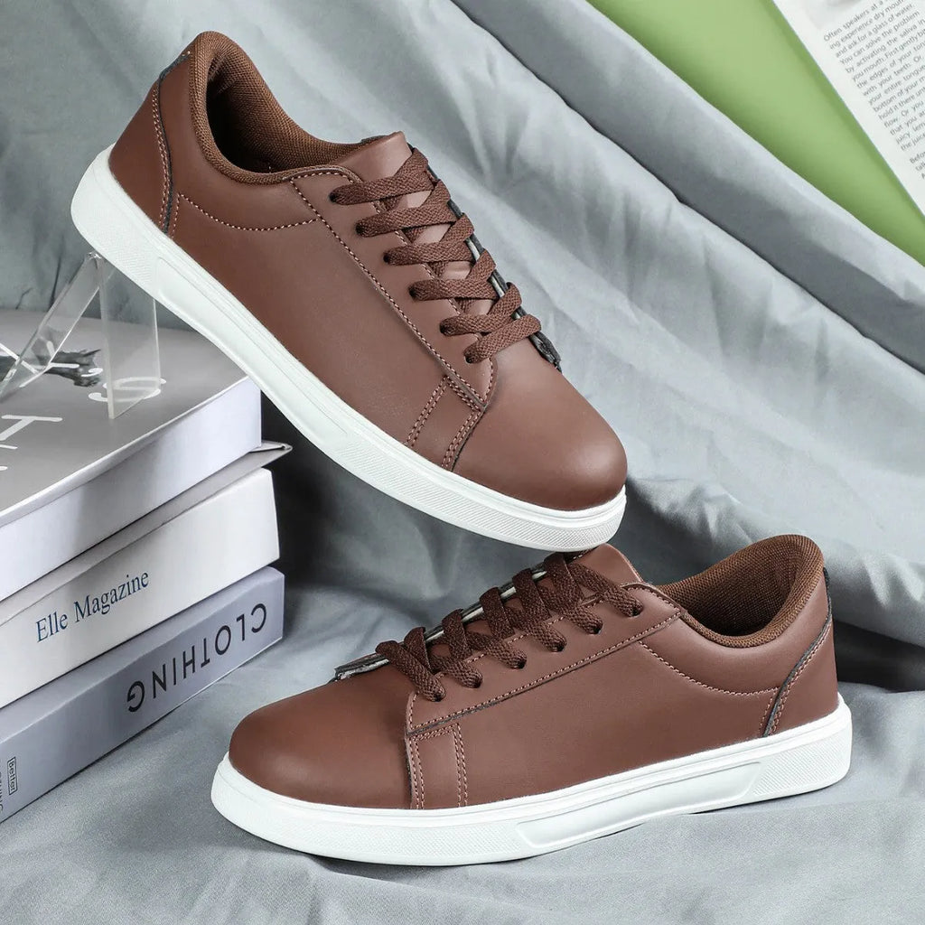 Women's platform skateboard sneaker in beige brown with cross strap and round toe design