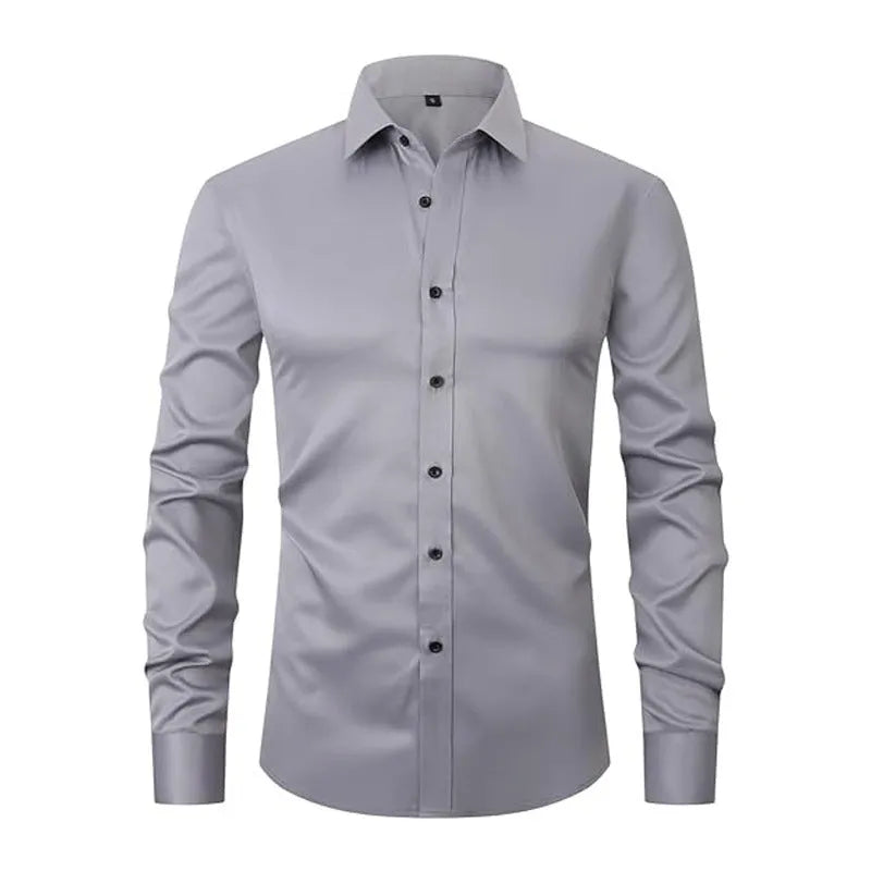 Men's stretch long sleeve work shirt in polyester, shown in multiple colour options.