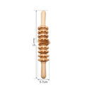 Natural beech wood massage roller set showing multiple shapes including T-type and wheel rollers.