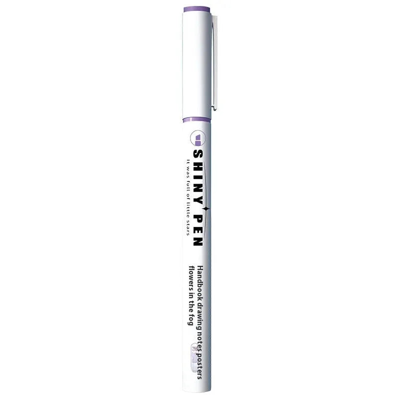 Four glitter highlighter pens with slanted tips in assorted fluorescent colours on a white background.