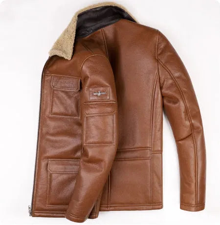 Sheepskin trench coat lapel jacket in champagne colour, slim fit, fur style, with multiple pockets