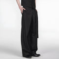 Black straight-leg trousers with adjustable waist and single pleat front in Tencel cotton blend fabric