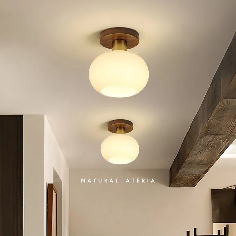 Walnut brass ceiling lamp with 5 watt bulb for corridor and balcony, light luxury style