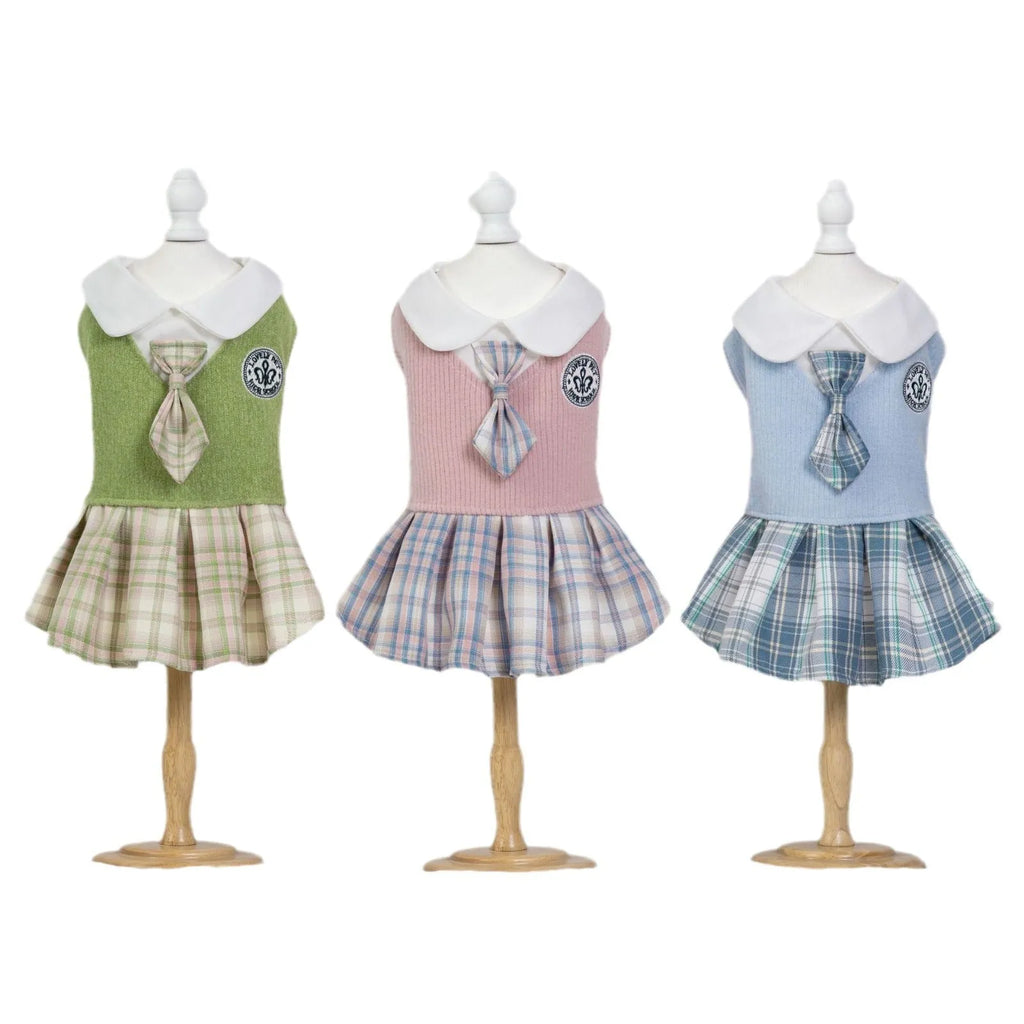 Blue tartan princess-style skirt for dogs and cats on a mannequin