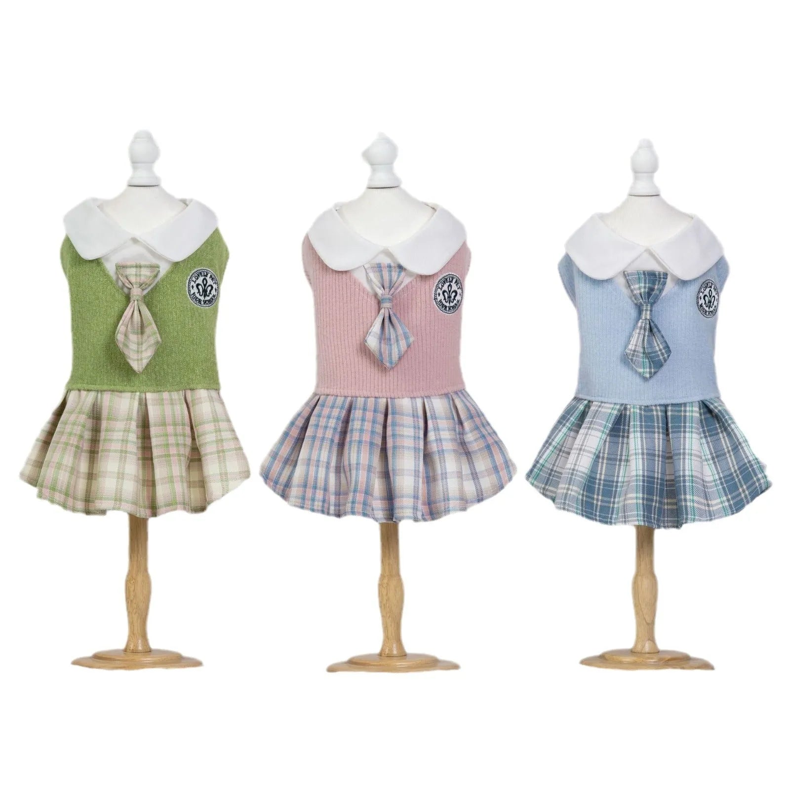 Blue tartan princess-style skirt for dogs and cats on a mannequin
