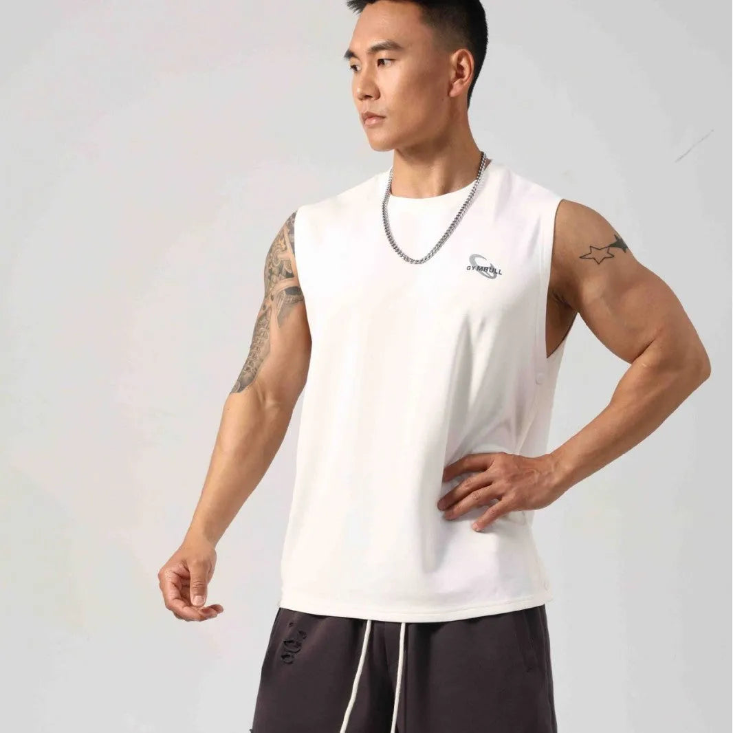 Korean style men's loose cotton fitness vest with hidden hook closures on both sides