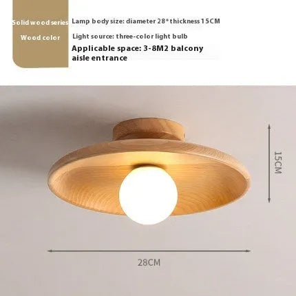 Minimalist solid wood and glass ceiling lamp in walnut colour, 28cm diameter.