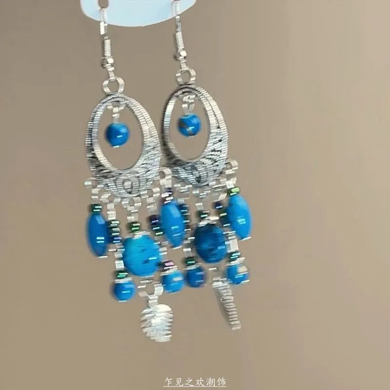 Water drop glass tassel earrings with diamond-embedded treatment, light luxury high-grade style, five colour options