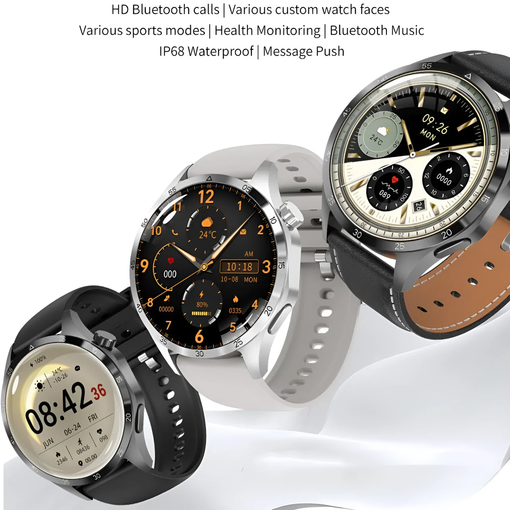 Black Bluetooth calling smartwatch with TFT touch screen on a silicone strap, showing health metrics display.