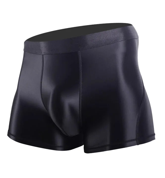 Men's double-layer sports boxers in black, breathable nylon fabric, mid-waist design