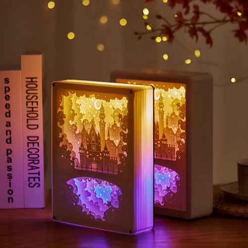 Bedside night light with three-dimensional paper carving design, USB-powered with remote control