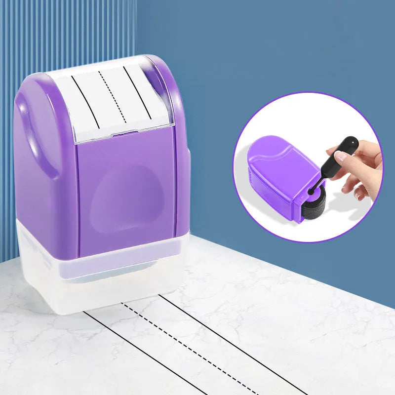 A plastic rectangle roller stamp for teaching, showing English line patterns in one of seven colours.