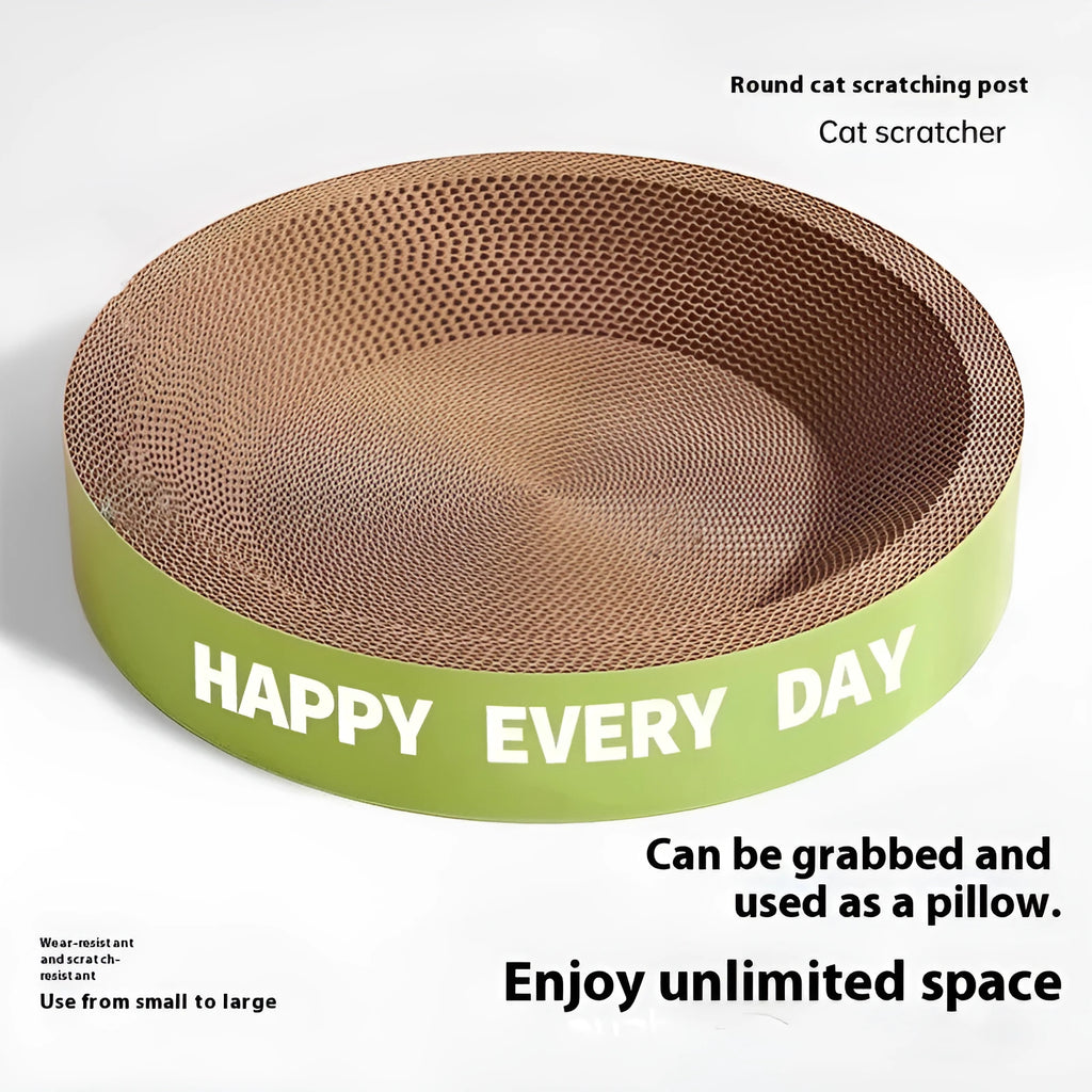 Green round cat nest with integrated sisal scratching board, 50cm in diameter.