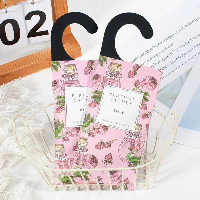 Set of five 30g household sachets in assorted fragrances, each 21x8cm, for wardrobes and drawers