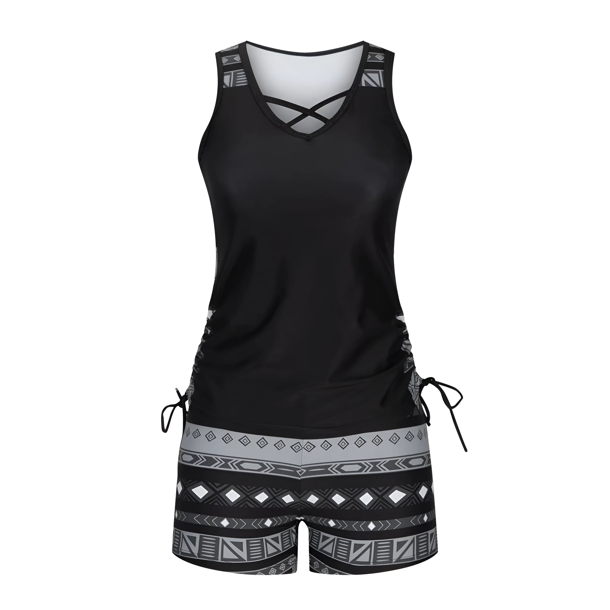 Women's separated swimwear set showing high-waist bikini bottoms and tied halter top in multiple colour options