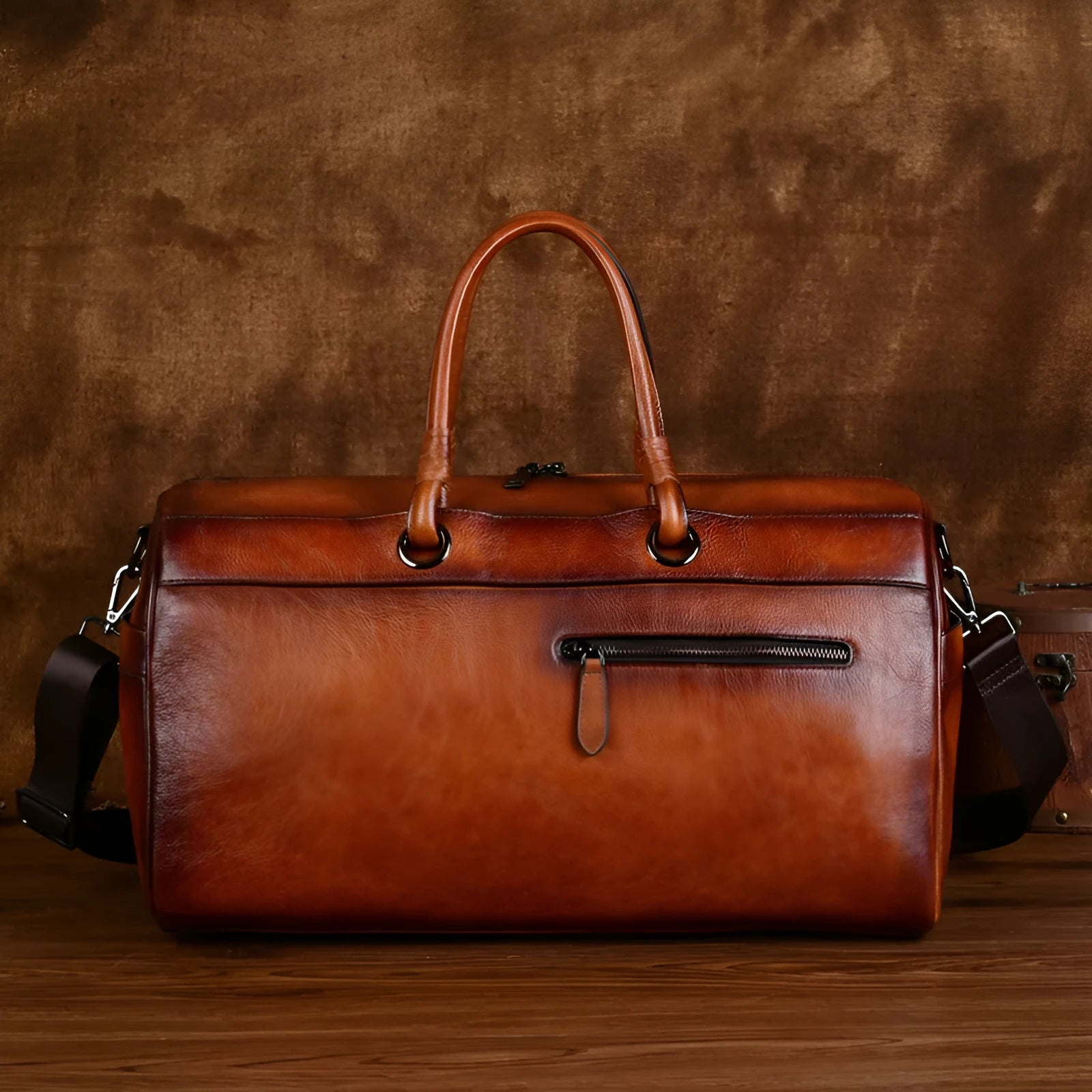 Brown genuine leather backpack with retro styling and 20L capacity