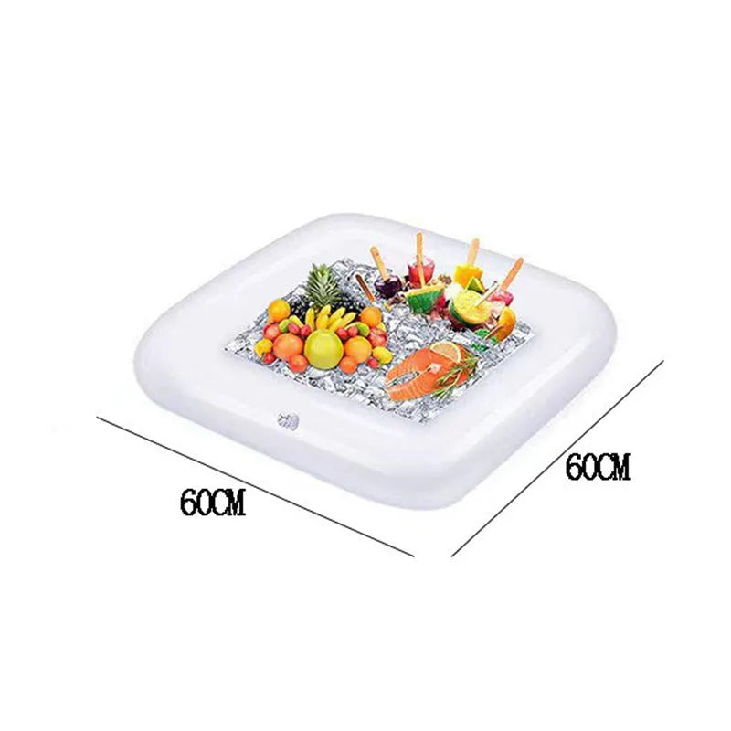 Inflatable white ice bar for parties with cup holders, shown at full size after inflation.