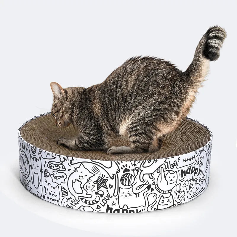 Extra large round white corrugated paper cat scratching board nest with 42x42x10cm dimensions