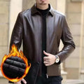 Men's horse leather jacket, loose 100cm lengthened cut, stand or turn-down collar, black or brown, fleece-lined option