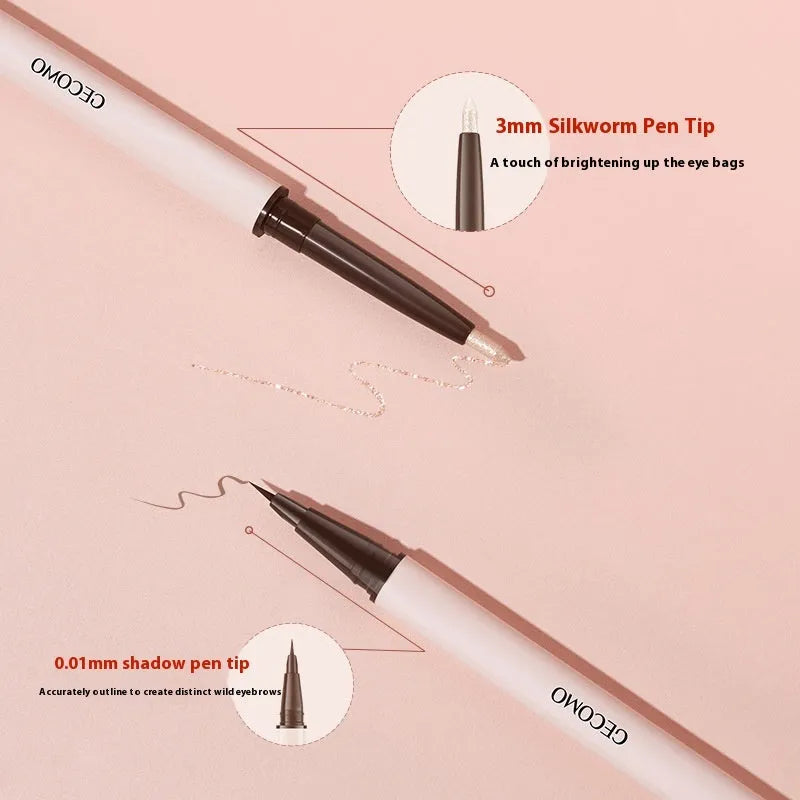 Double-headed liquid eyeliner pen with pearlescent star eyes design in floating platinum and nude apricot colours