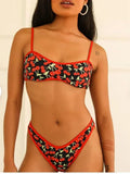 Women's cherry print floral bikini swimsuit with tube top on hanger