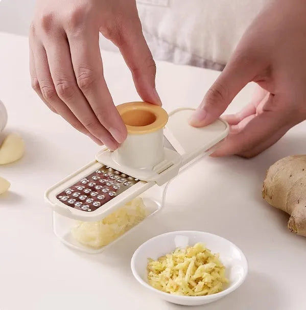 Stainless steel three-in-one ginger garlic grinder and potato slicer in beige colour