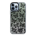 Transparent PC iPhone case with black butterfly cartoon sprayed design and fall prevention function.