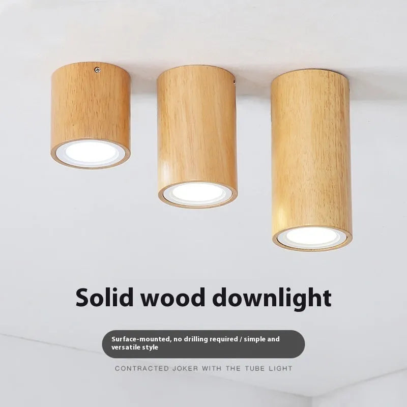 Modern simple solid wood surface mounted downlight in wood colour round shape for corridor