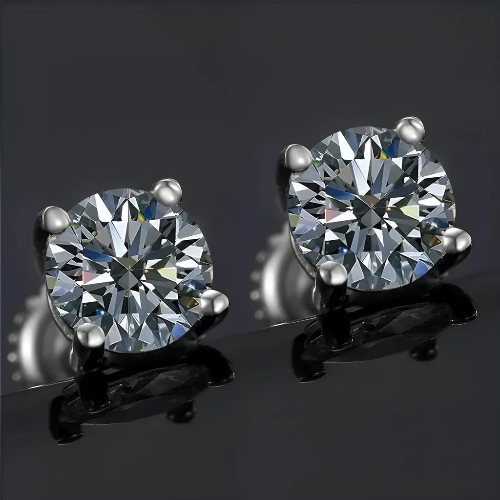 Sterling silver screw back moissanite stud earrings with geometric four claw setting