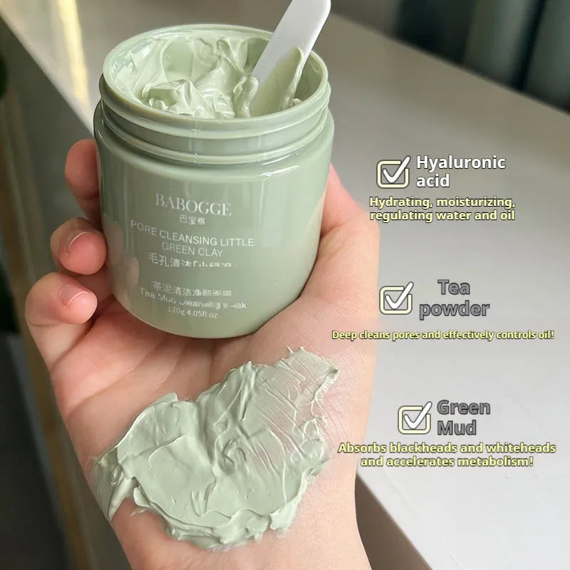 Jar of Tea Mud Clay Mask 120g for deep cleansing facial skin care