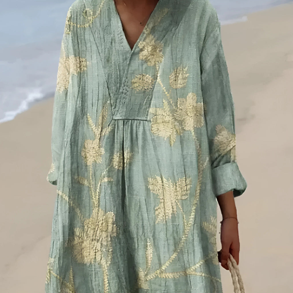 Floral 3D printed shirt dress with regular sleeves and a wide waist, shown in picture style colour.