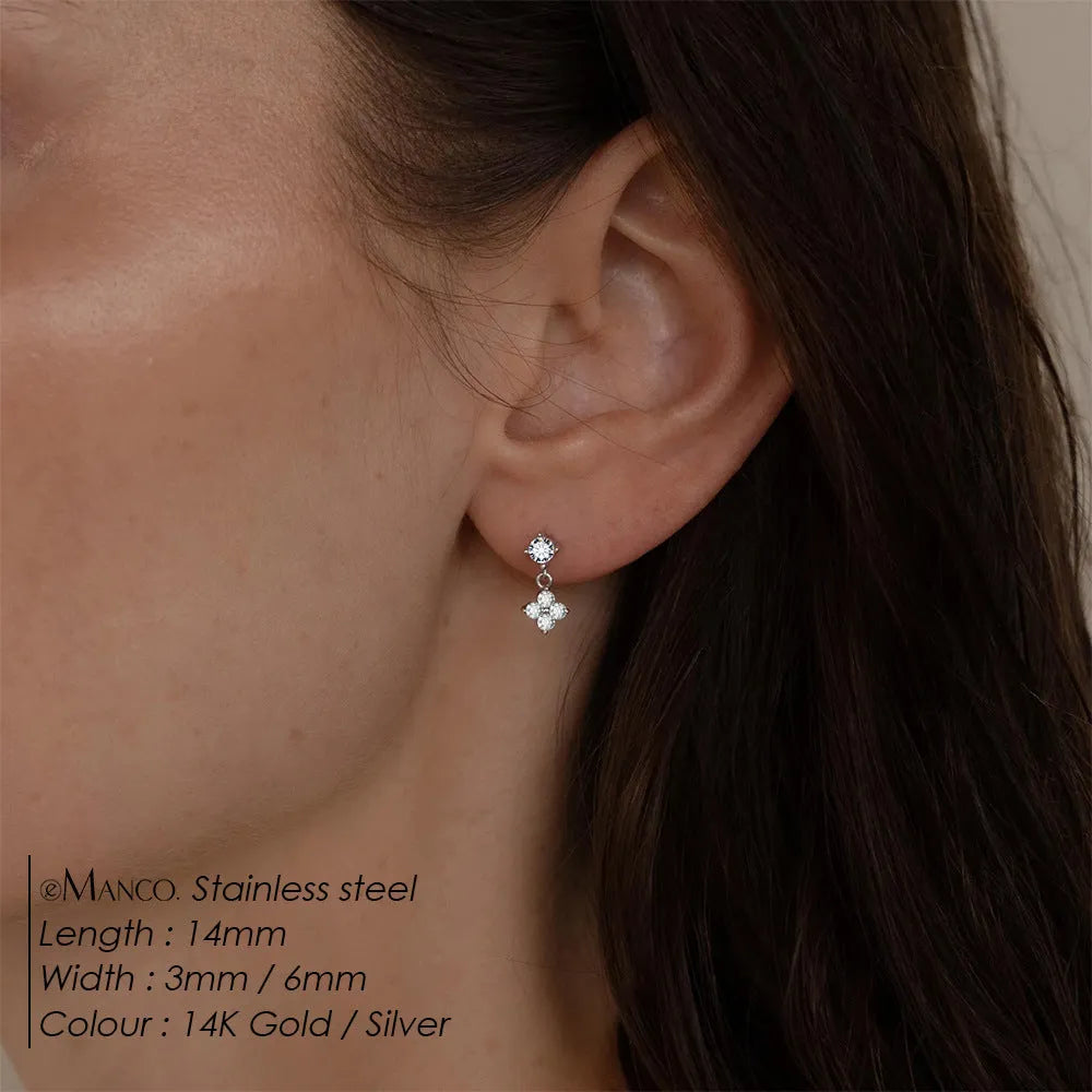 Women’s simple fashion zircon flower earrings in 14k gold stainless steel with electroplated finish