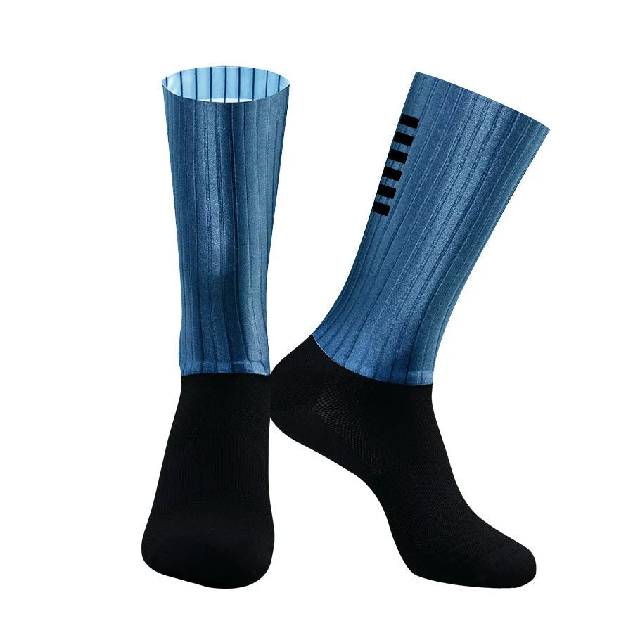 A pair of breathable athletic sports socks for cycling and running, available in six colours.