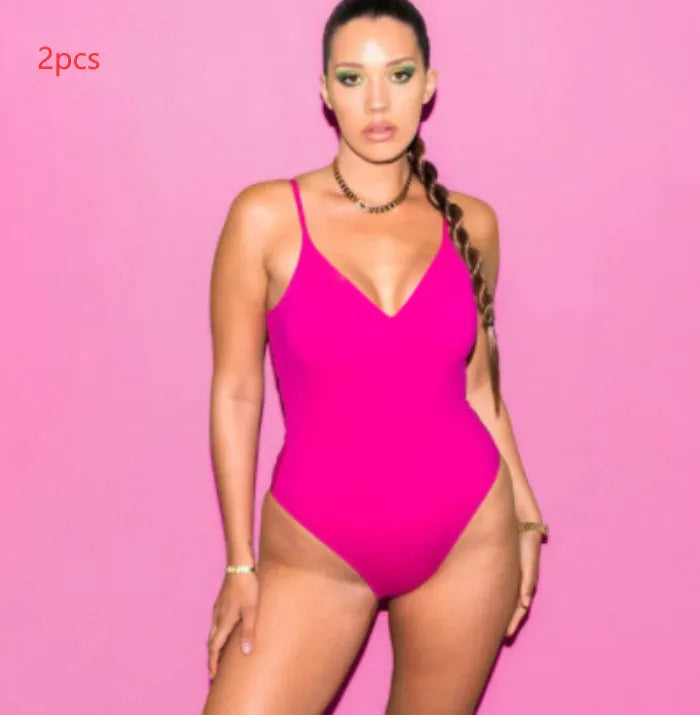 Women's solid colour backless one-piece swimsuit with string ties, shown in multiple colours.