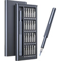 25-in-one magnetic precision screwdriver set with knurled black handle and multiple bits.