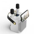 Dual stereo portable karaoke speaker in black or white with two microphones, 143 x 168 x 171 mm