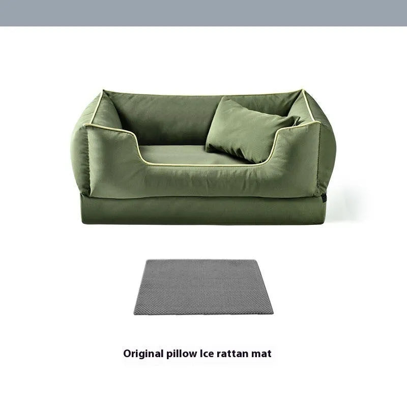 Waterproof bite-resistant dog kennel with removable washable cushion liner in dark green, auburnumber, or rock ash colour