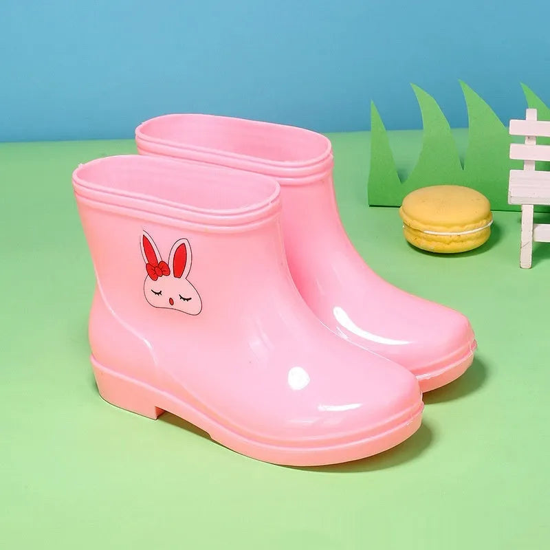 Children's non-slip rain boots with plastic upper, mid-calf length, solid colour, autumn winter student shoes