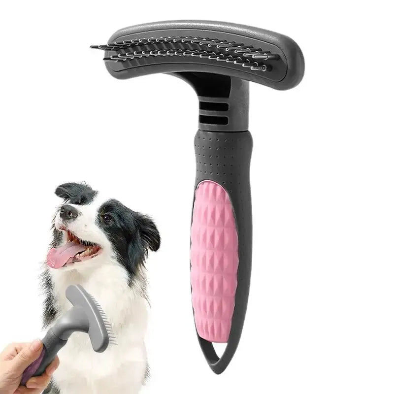 Pet grooming comb with anti-rust stainless steel teeth and ergonomic handle in pink