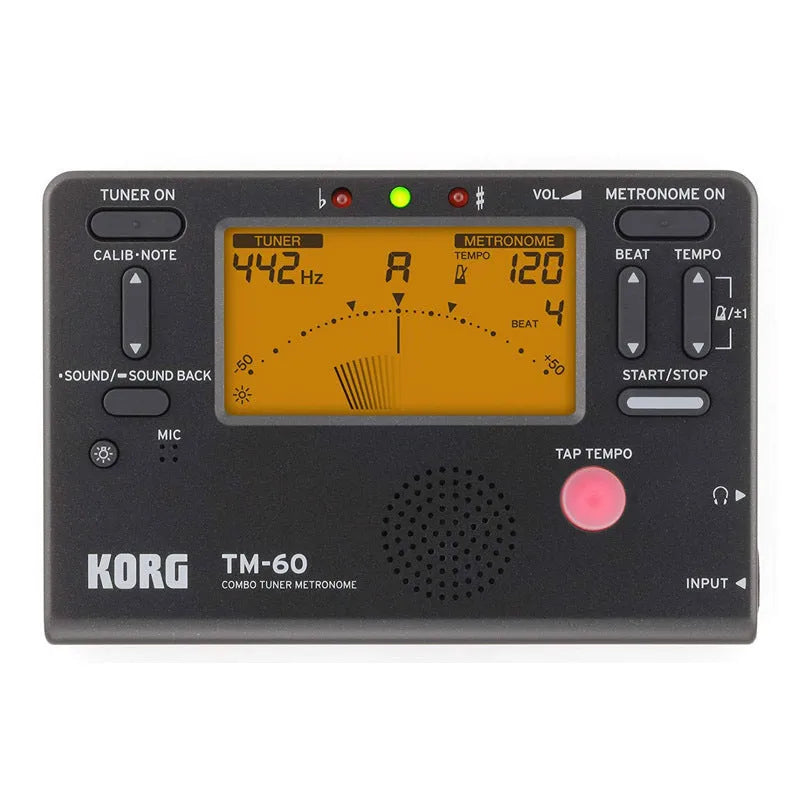 TM-60 black and white digital metronome with plastic shell and power cord for tempo control