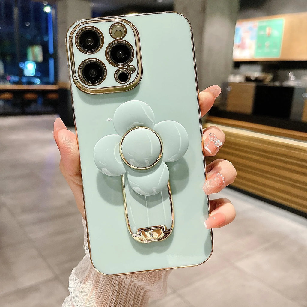Electroplating big windmill bracket iPhone case in mint green with folding stand and lanyard