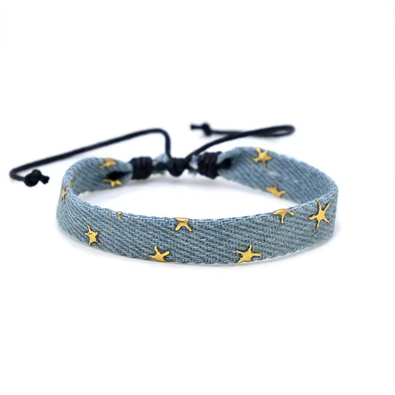Denim fabric bracelet strap with national style design for unisex wear