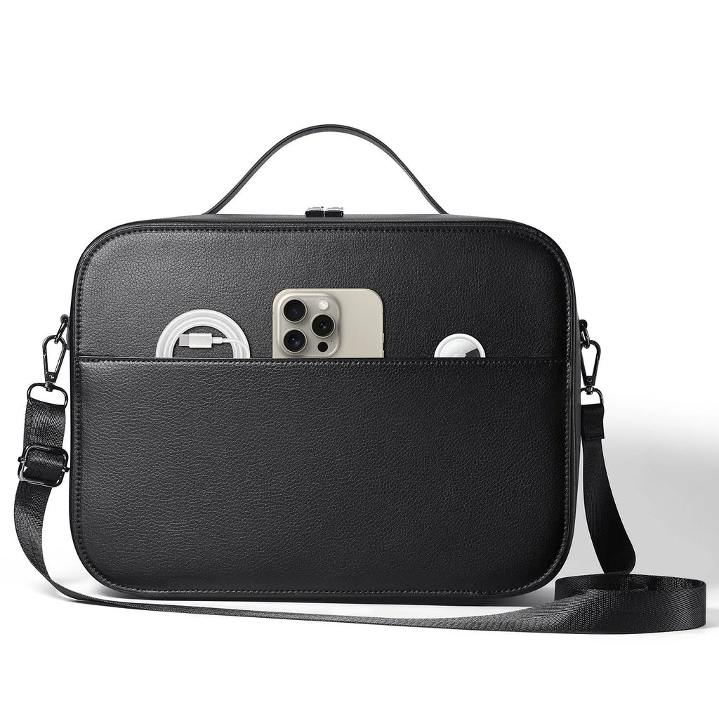 Black superfiber MR glasses storage box for Apple Vision Pro with dimensions shown.