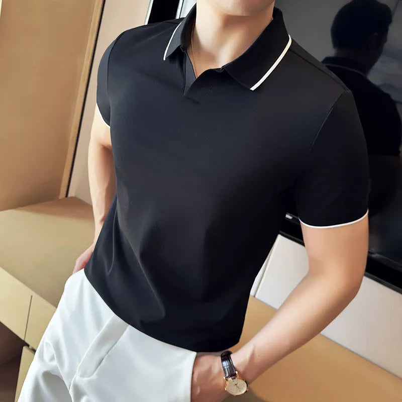 Mercerized cotton blend polo shirt with lapel collar in solid colour options