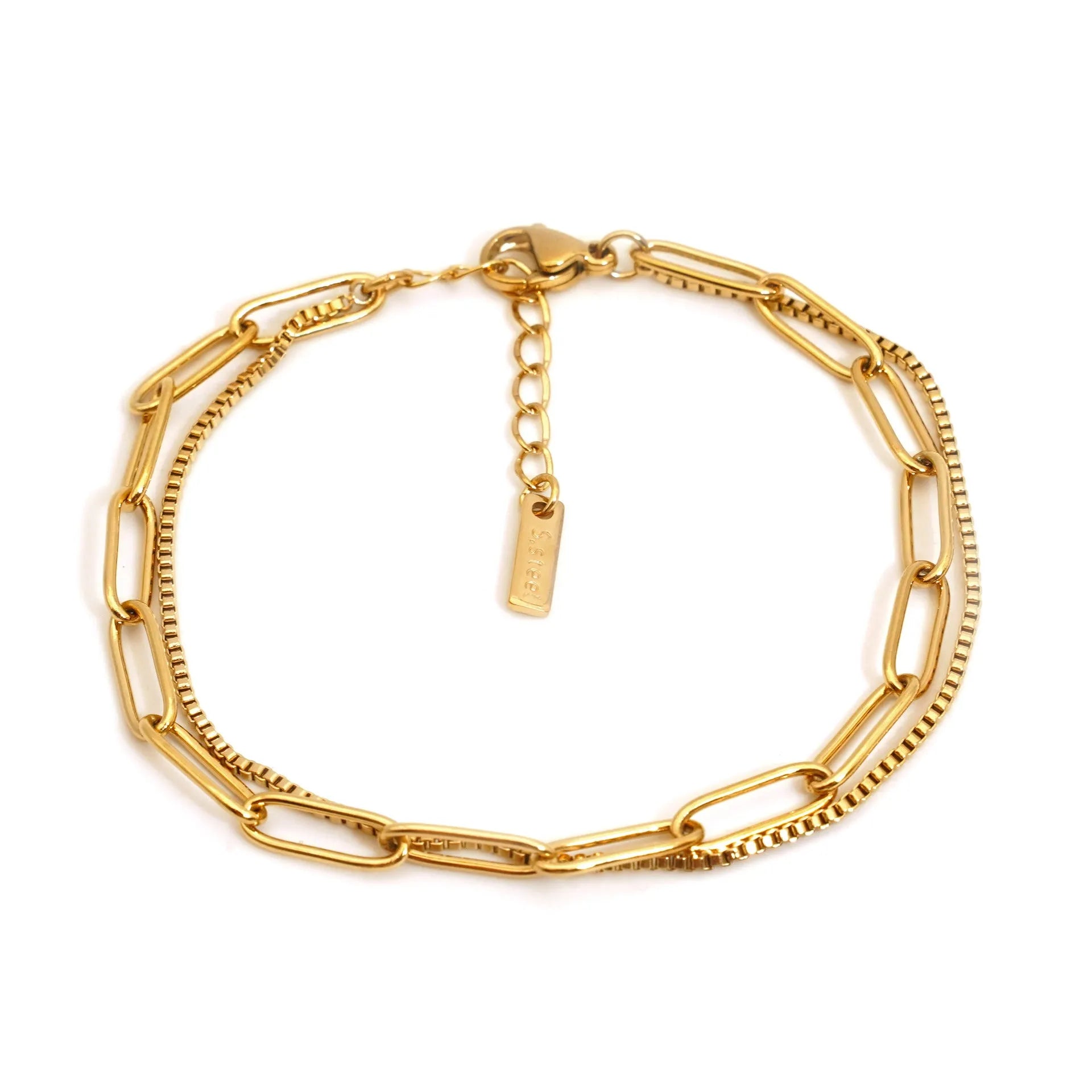 Double layer titanium steel women's bracelet with geometric lines in gold or silver finish