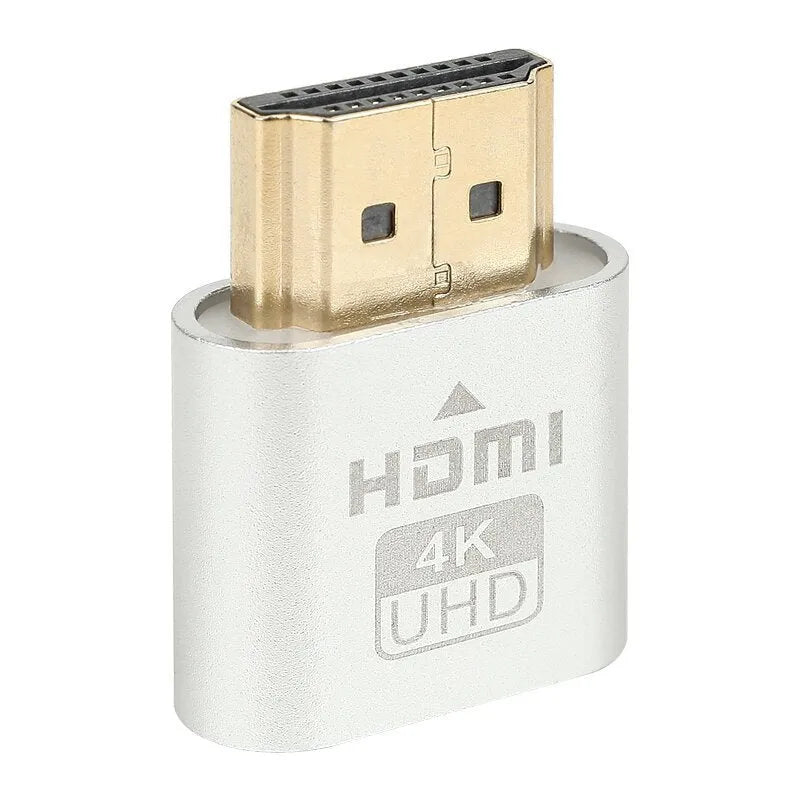 Compact 26.5mm long HDMI dummy plug in gold finish for virtual display on graphics card.