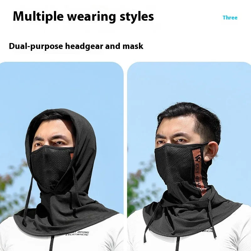 Black Ice Silk cycling mask for sun protection, free size, lying flat on surface