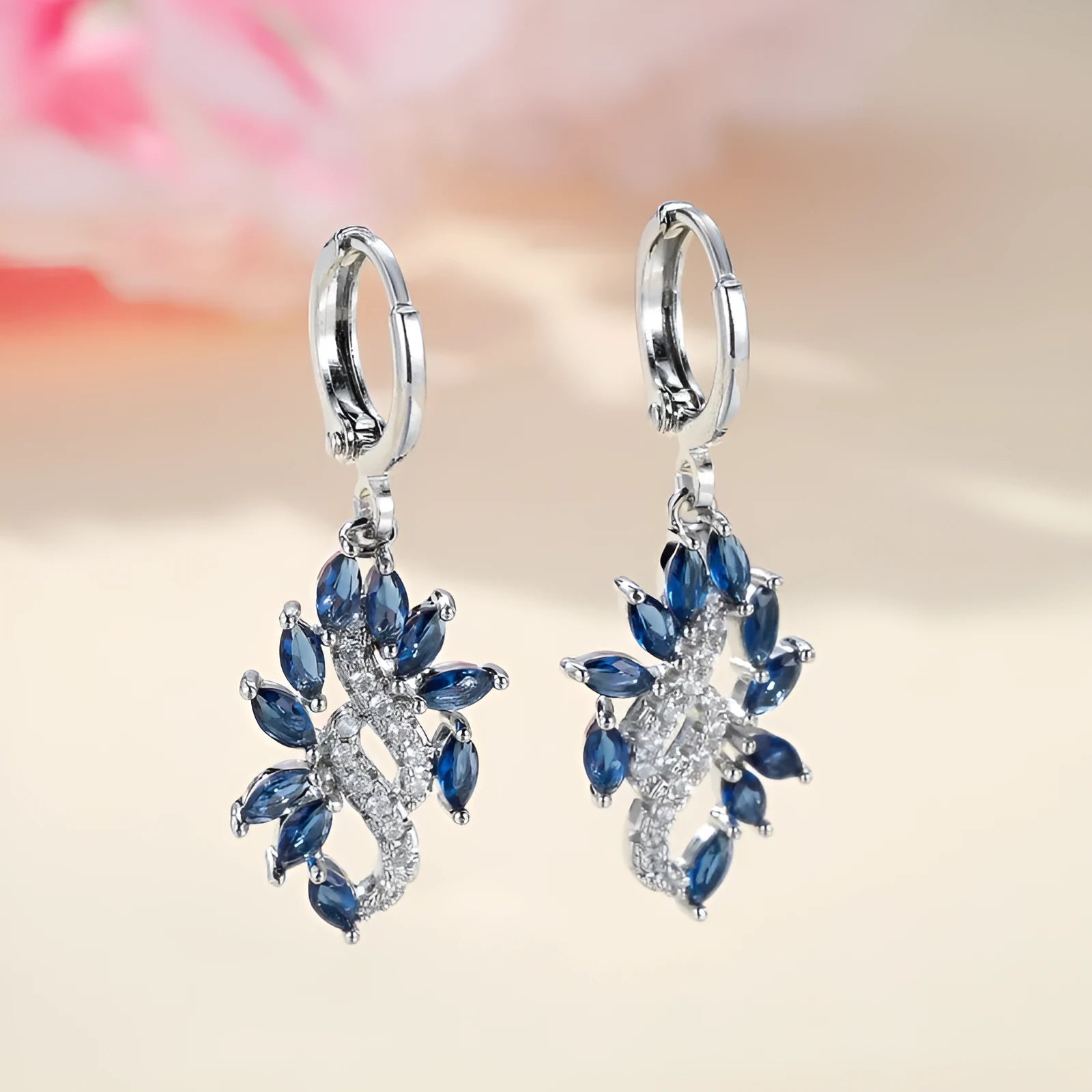 Women's platinum sapphire blue alloy earrings with simple minority design