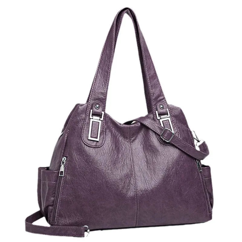 Women's soft PU tote bag with sandwich pocket, square vertical shape, in black, from 2024 European American style range.