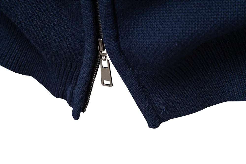 Men's cotton zipper knitted jacket slim fit in army green side view